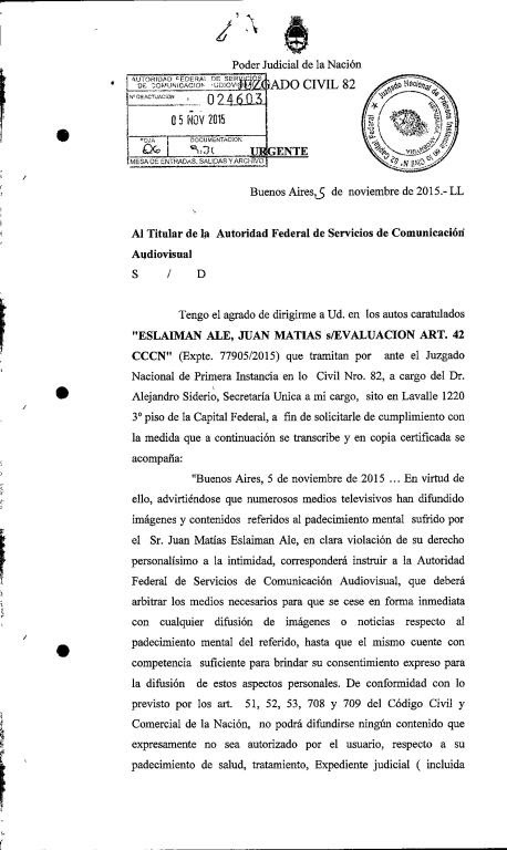 Prohíben difundir imágenes de Matías Alé