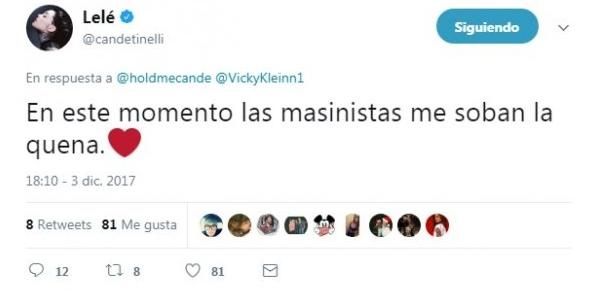 Cande Tinelli furiosa con las fans de Masini
