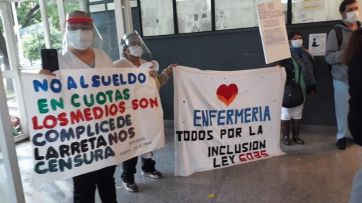 Docentes y trabajadores de la salud en contra de la emergencia económica de Larreta