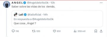 El picante cruce entre Lali y Ángel de Brito en redes