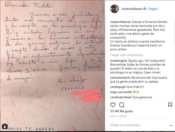 La carta que conmovió a Violeta y Julieta