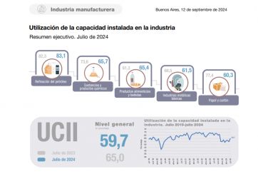 Industria Manufacturera: la capacidad instalada se ubicó por debajo del 60% en julio