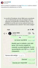 Javier Milei desmintió los rumores de reconciliación con Fátima Florez