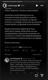 Julia Mengolini trató de “tontos” a los tenistas y la AAT le respondió con un duro comunicado